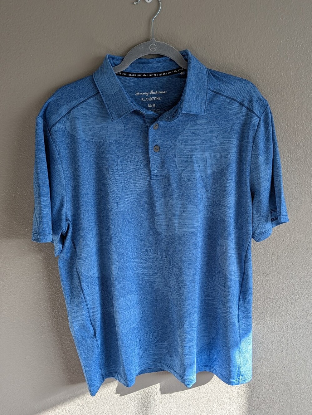 Tommy Bahama IslandZone Blue Tropical Floral Print Polo Performance Dres Shirt M